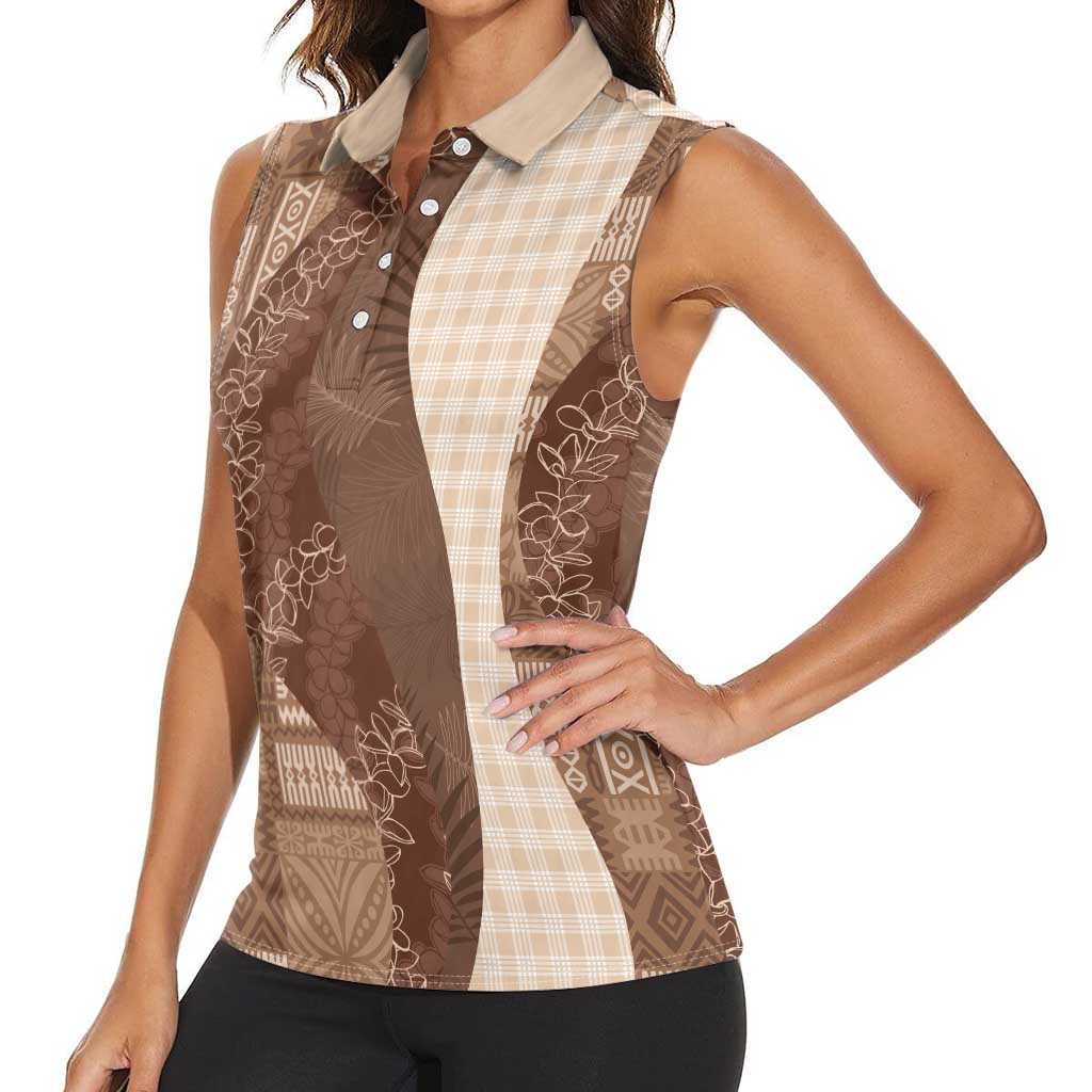 Polynesian Tribal Pattern Patchwork Picturesque Women Sleeveless Polo Shirt Mocha