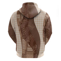 Polynesian Tribal Pattern Patchwork Picturesque Zip Hoodie Mocha