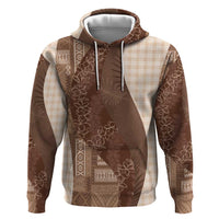Polynesian Tribal Pattern Patchwork Picturesque Zip Hoodie Mocha