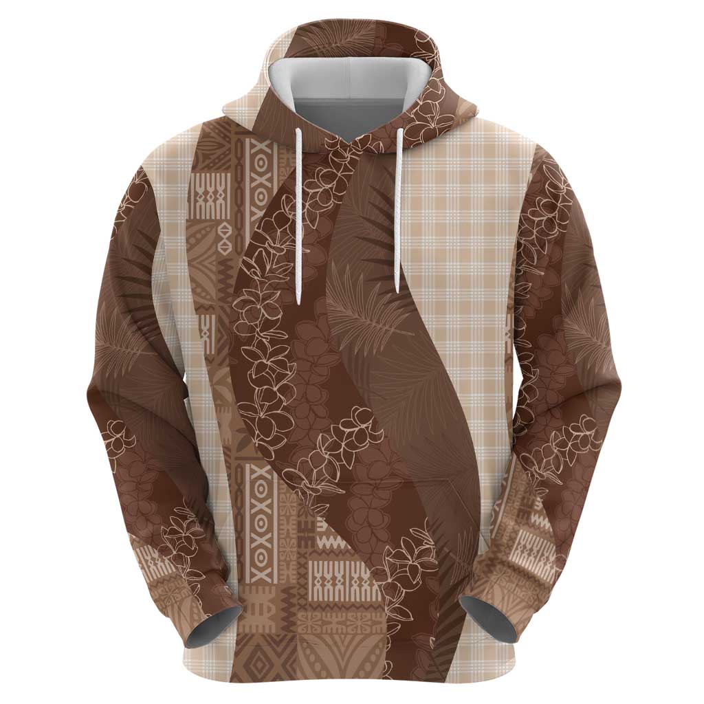 Polynesian Tribal Pattern Patchwork Picturesque Zip Hoodie Mocha