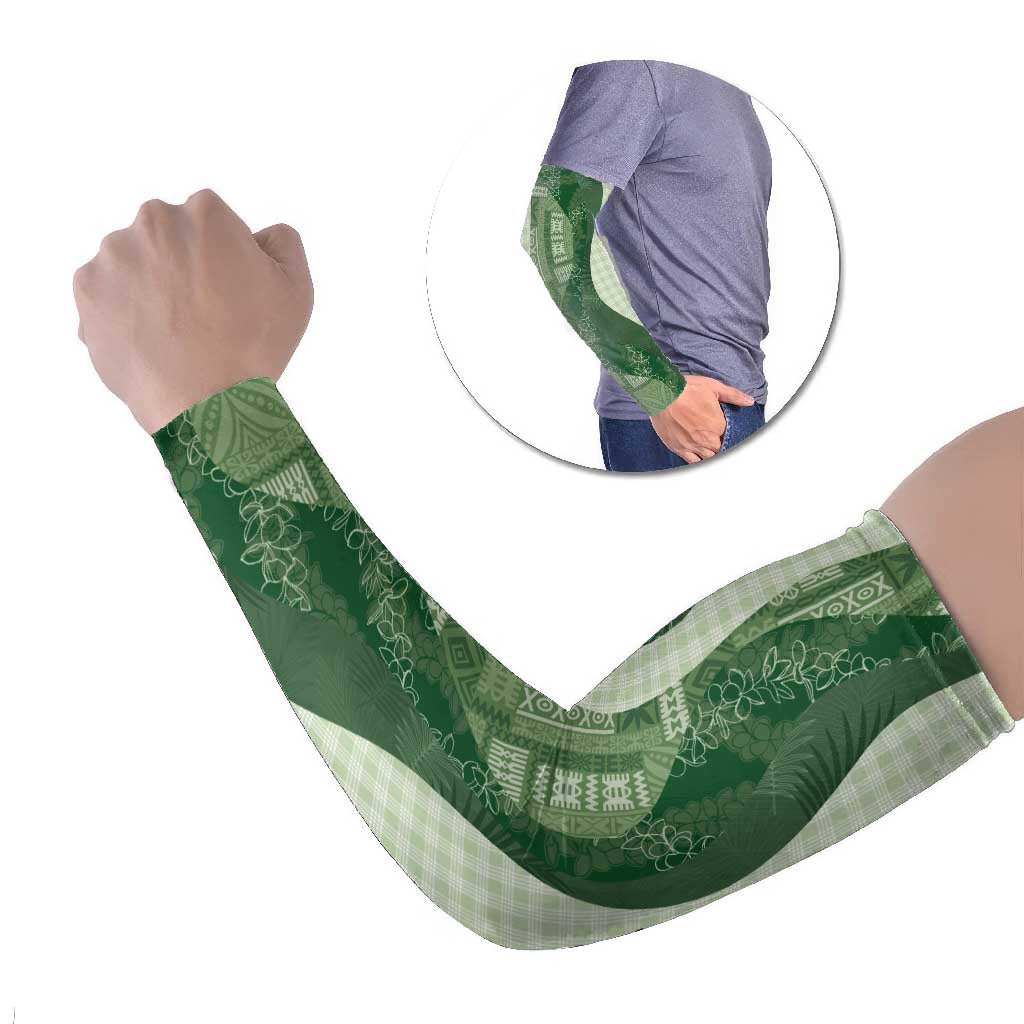 Polynesian Tribal Pattern Patchwork Picturesque Arm Sleeves Sage Green