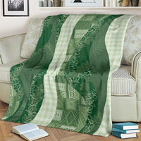Polynesian Tribal Pattern Patchwork Picturesque Blanket Sage Green