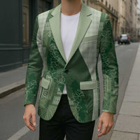 Polynesian Tribal Pattern Patchwork Picturesque Blazer Sage Green