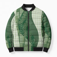 Polynesian Tribal Pattern Patchwork Picturesque Bomber Puffer Jacket Sage Green