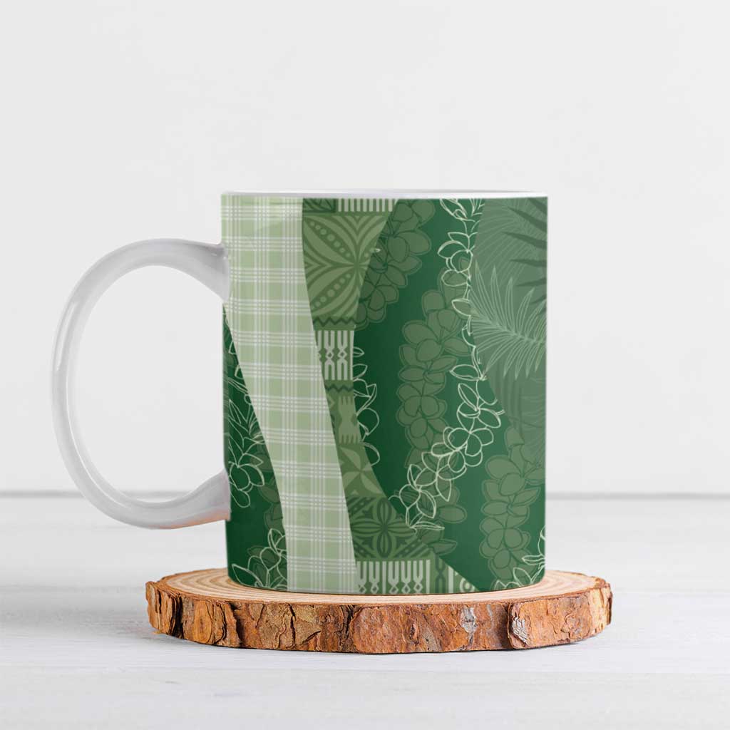 Polynesian Tribal Pattern Patchwork Picturesque Ceramic Mug Sage Green