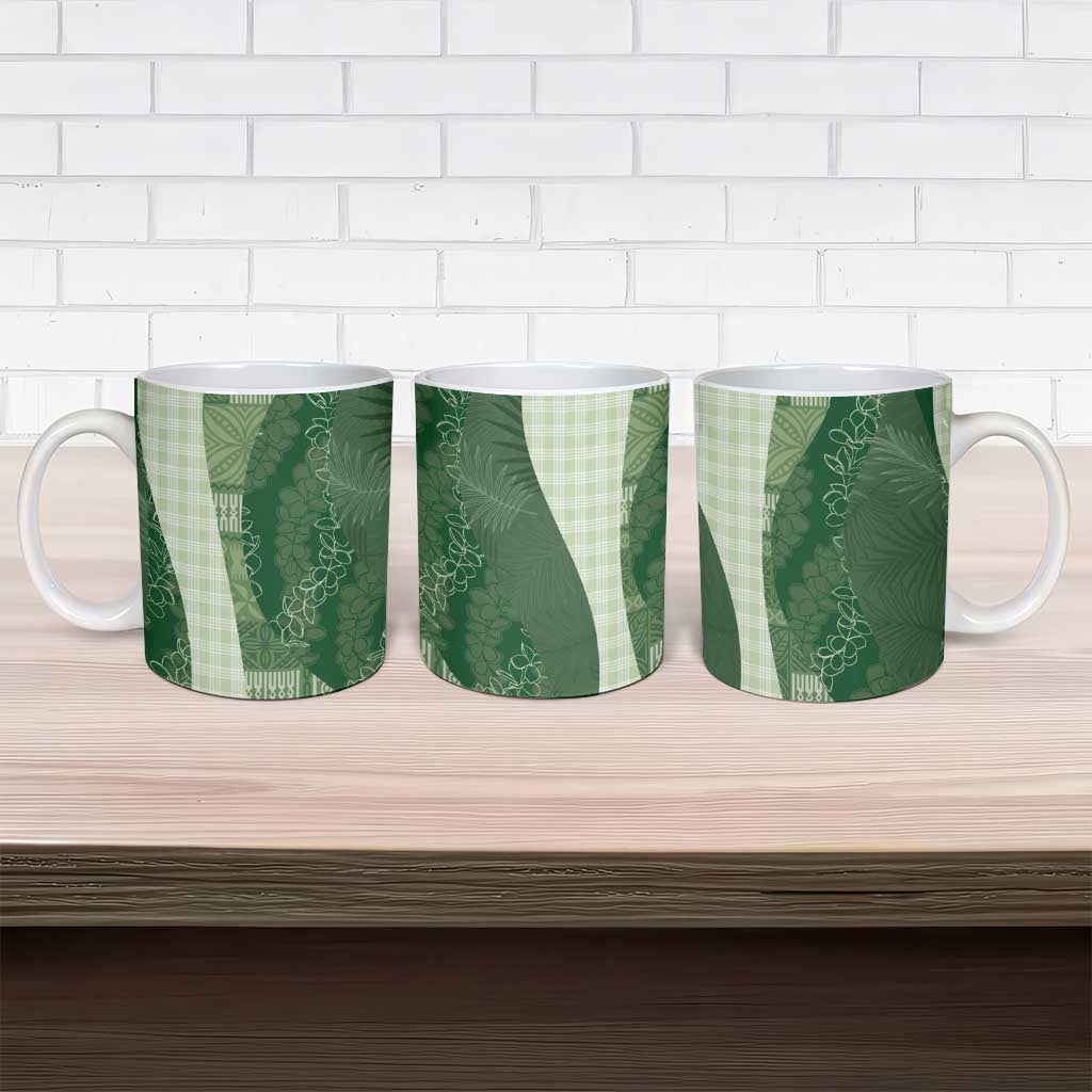 Polynesian Tribal Pattern Patchwork Picturesque Ceramic Mug Sage Green