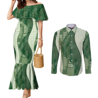 Polynesian Tribal Pattern Patchwork Picturesque Couples Matching Mermaid Dress and Long Sleeve Button Shirt Sage Green LT7 Sage Green - Polynesian Pride