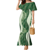 Polynesian Tribal Pattern Patchwork Picturesque Family Matching Mermaid Dress and Hawaiian Shirt Sage Green LT7 Mom's Dress Sage Green - Polynesian Pride