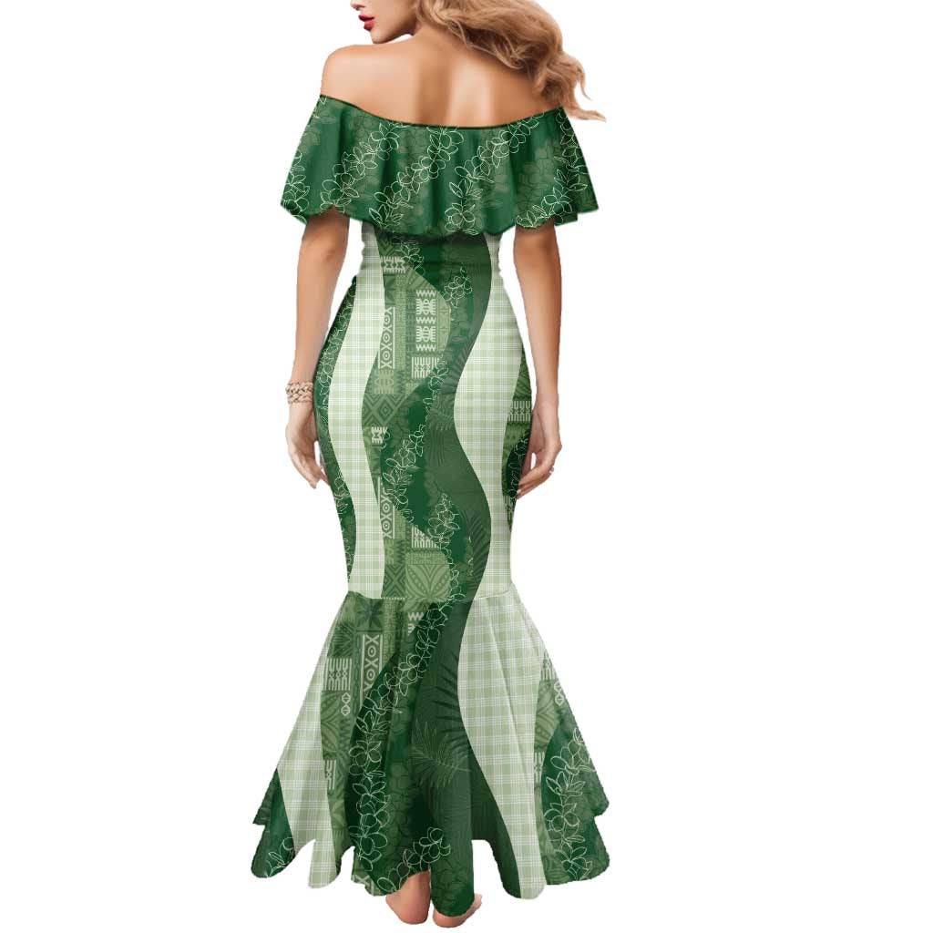 Polynesian Tribal Pattern Patchwork Picturesque Family Matching Mermaid Dress and Hawaiian Shirt Sage Green LT7 - Polynesian Pride