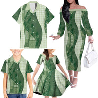 Polynesian Tribal Pattern Patchwork Picturesque Family Matching Off The Shoulder Long Sleeve Dress and Hawaiian Shirt Sage Green LT7 - Polynesian Pride
