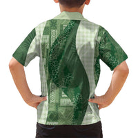 Polynesian Tribal Pattern Patchwork Picturesque Family Matching Off Shoulder Short Dress and Hawaiian Shirt Sage Green LT7 - Polynesian Pride