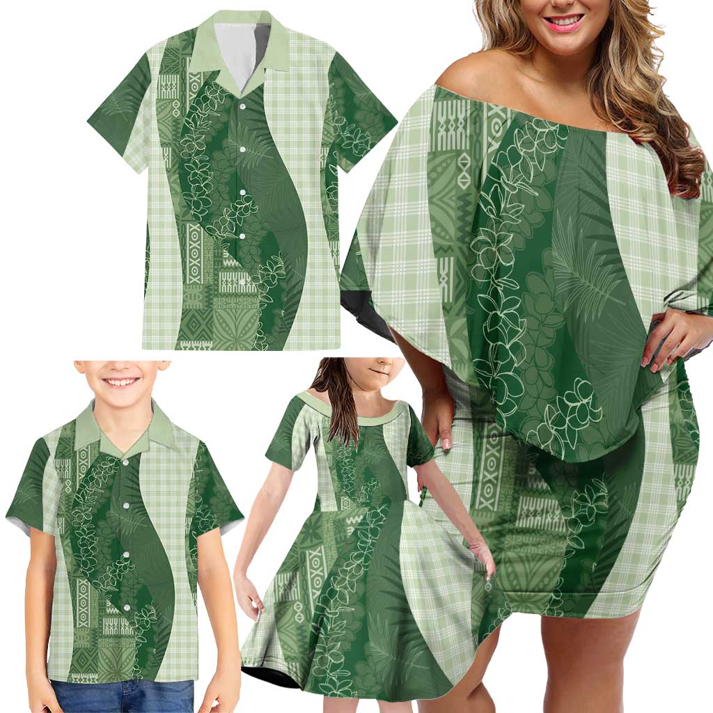 Polynesian Tribal Pattern Patchwork Picturesque Family Matching Off Shoulder Short Dress and Hawaiian Shirt Sage Green LT7 - Polynesian Pride