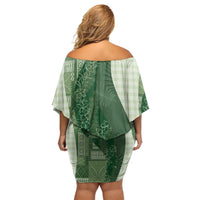Polynesian Tribal Pattern Patchwork Picturesque Family Matching Off Shoulder Short Dress and Hawaiian Shirt Sage Green LT7 - Polynesian Pride