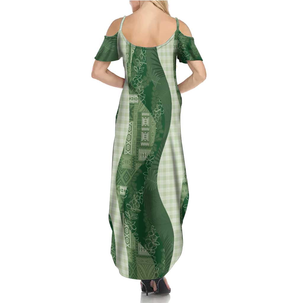 Polynesian Tribal Pattern Patchwork Picturesque Family Matching Summer Maxi Dress and Hawaiian Shirt Sage Green