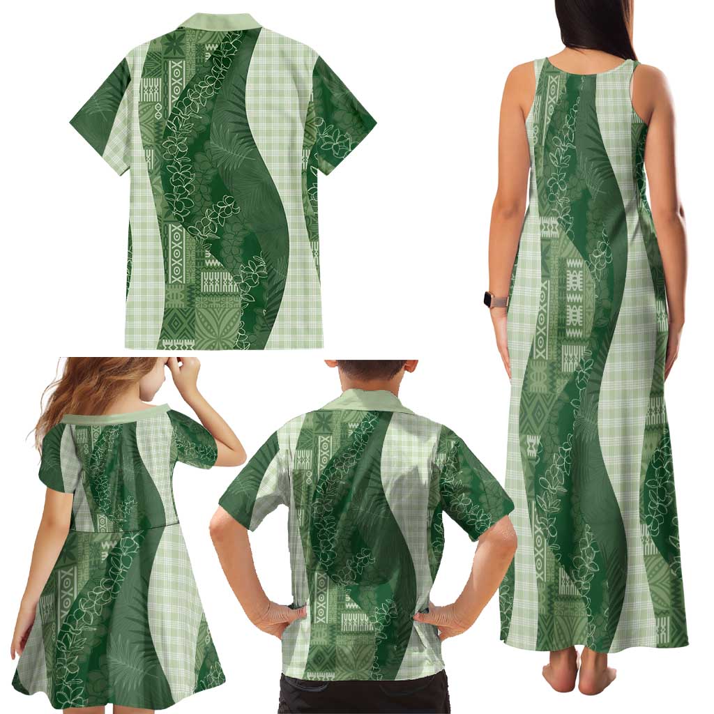 Polynesian Tribal Pattern Patchwork Picturesque Family Matching Tank Maxi Dress and Hawaiian Shirt Sage Green LT7 - Polynesian Pride