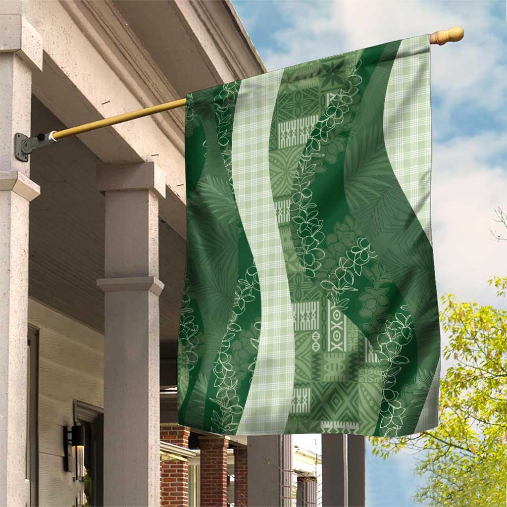 Polynesian Tribal Pattern Patchwork Picturesque Garden Flag Sage Green