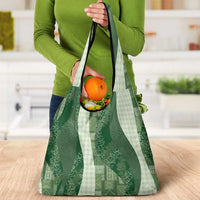 Polynesian Tribal Pattern Patchwork Picturesque Grocery Bag Sage Green