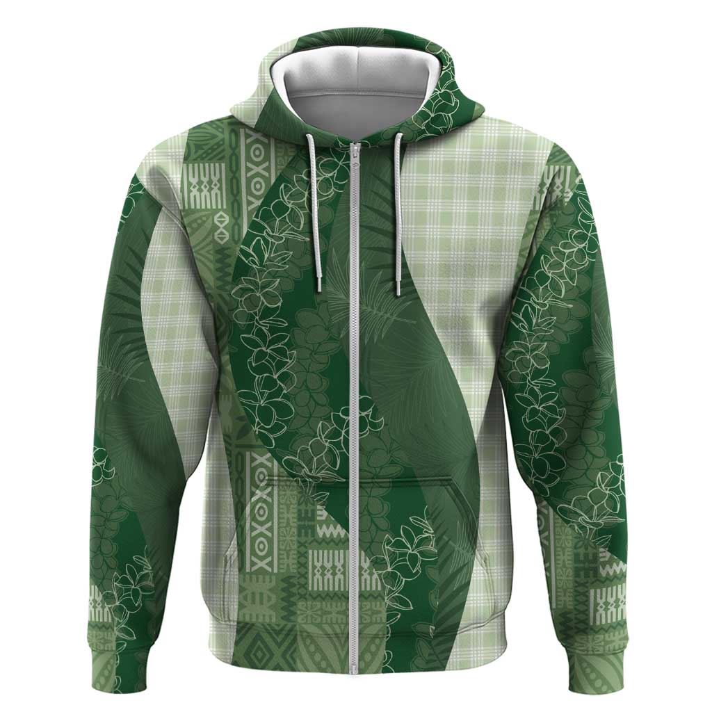 Polynesian Tribal Pattern Patchwork Picturesque Hoodie Sage Green