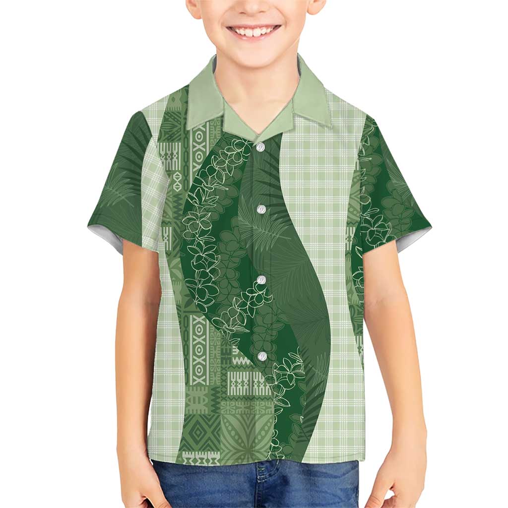 Polynesian Tribal Pattern Patchwork Picturesque Kid Hawaiian Shirt Sage Green