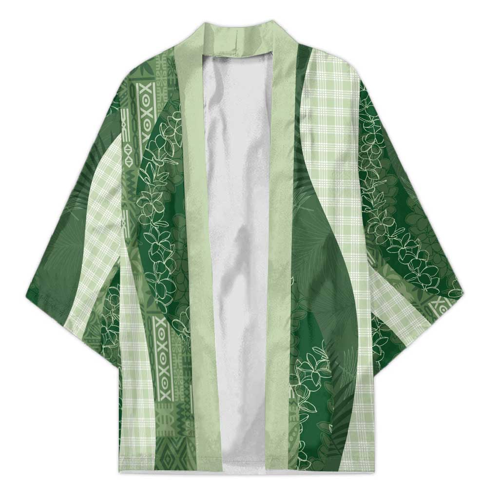 Polynesian Tribal Pattern Patchwork Picturesque Kimono Sage Green