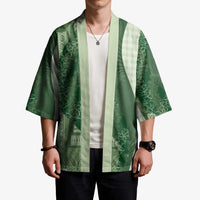 Polynesian Tribal Pattern Patchwork Picturesque Kimono Sage Green