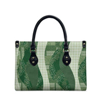 Polynesian Tribal Pattern Patchwork Picturesque Leather Bag Sage Green