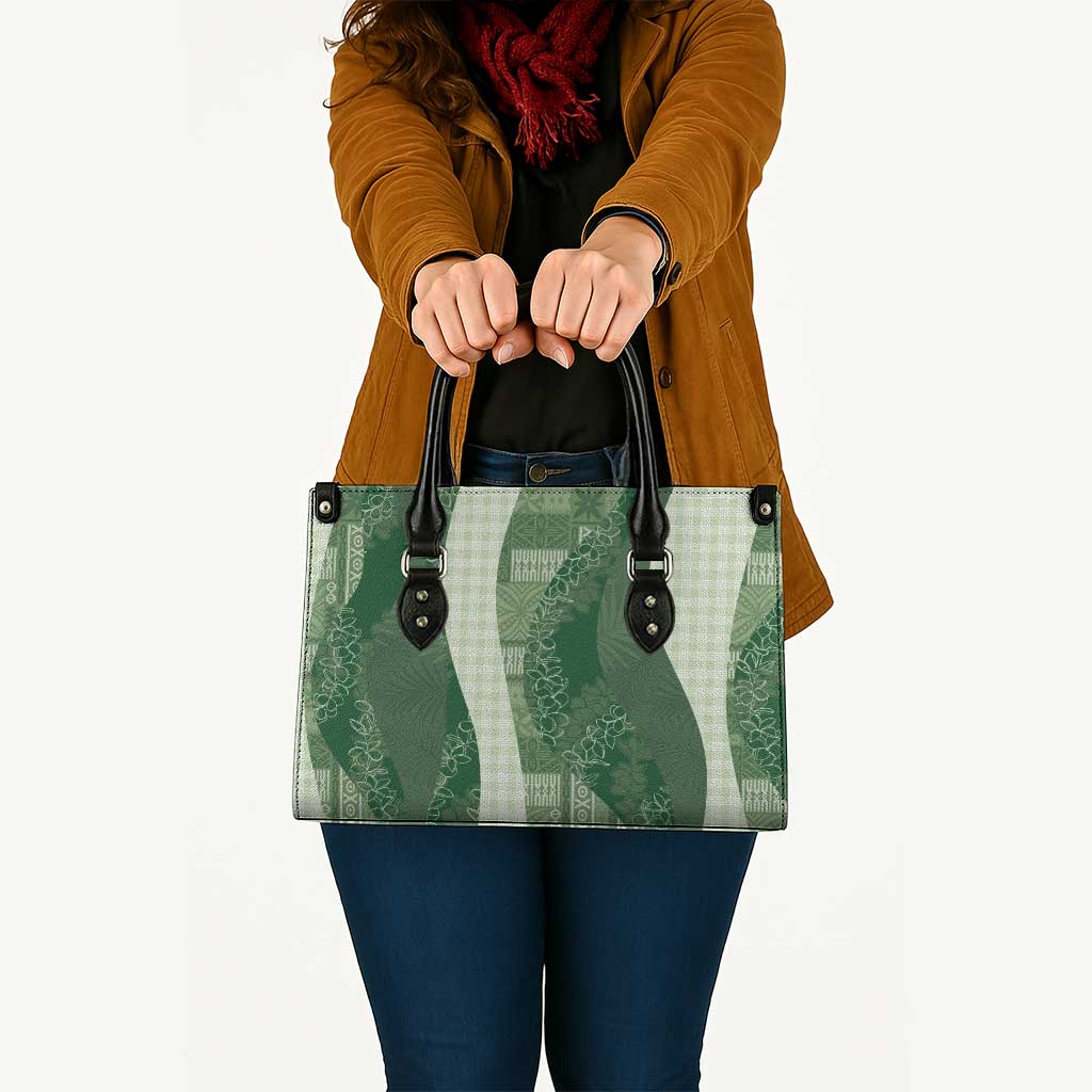 Polynesian Tribal Pattern Patchwork Picturesque Leather Bag Sage Green