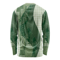 Polynesian Tribal Pattern Patchwork Picturesque Long Sleeve Shirt Sage Green