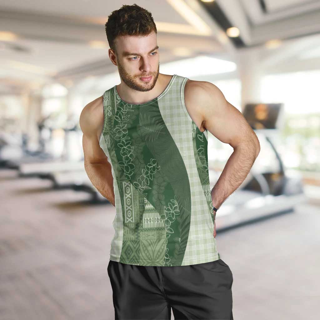 Polynesian Tribal Pattern Patchwork Picturesque Men Tank Top Sage Green