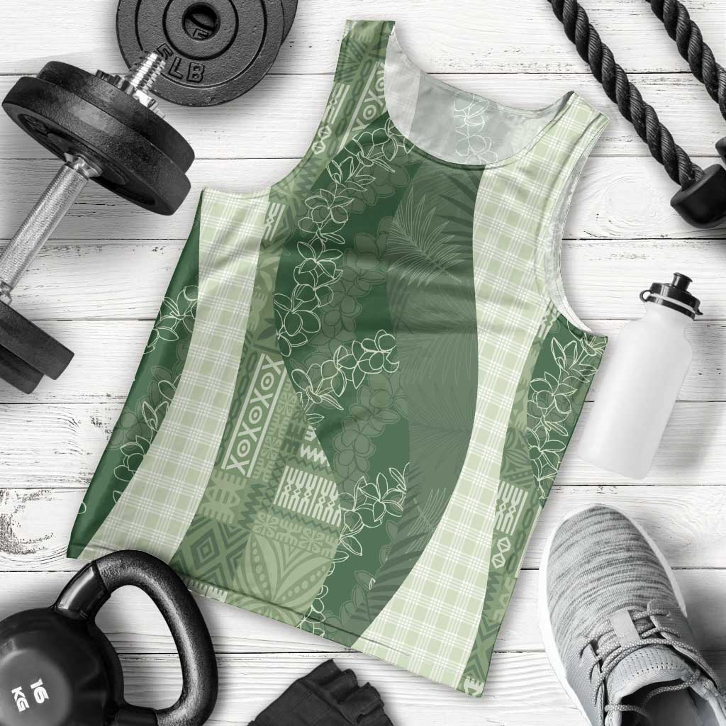 Polynesian Tribal Pattern Patchwork Picturesque Men Tank Top Sage Green