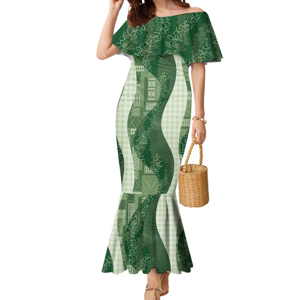 Polynesian Tribal Pattern Patchwork Picturesque Mermaid Dress Sage Green