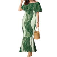 Polynesian Tribal Pattern Patchwork Picturesque Mermaid Dress Sage Green