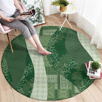 Polynesian Tribal Pattern Patchwork Picturesque Round Carpet Sage Green