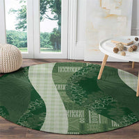 Polynesian Tribal Pattern Patchwork Picturesque Round Carpet Sage Green