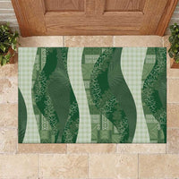 Polynesian Tribal Pattern Patchwork Picturesque Rubber Doormat Sage Green