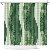 Polynesian Tribal Pattern Patchwork Picturesque Shower Curtain Sage Green