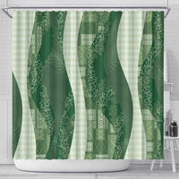 Polynesian Tribal Pattern Patchwork Picturesque Shower Curtain Sage Green