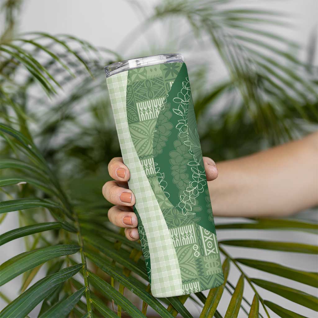 Polynesian Tribal Pattern Patchwork Picturesque Skinny Tumbler Sage Green