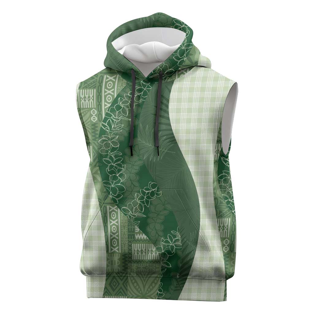 Polynesian Tribal Pattern Patchwork Picturesque Sleeveless Hoodie Sage Green LT7 Sage Green - Polynesian Pride