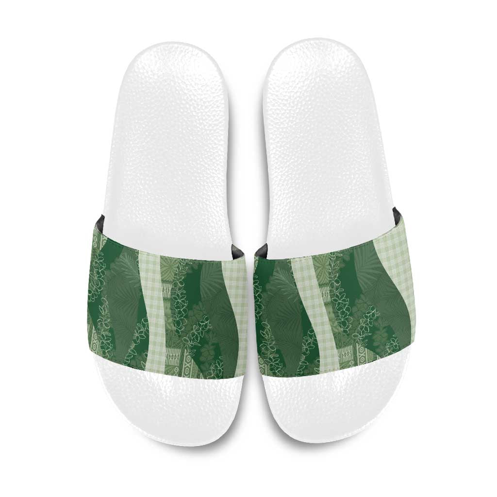 Polynesian Tribal Pattern Patchwork Picturesque Slide Sandals Sage Green
