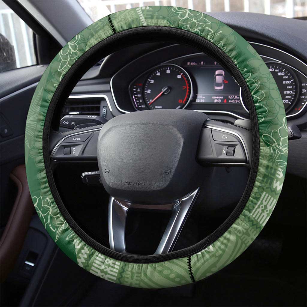 Polynesian Tribal Pattern Patchwork Picturesque Steering Wheel Cover Sage Green