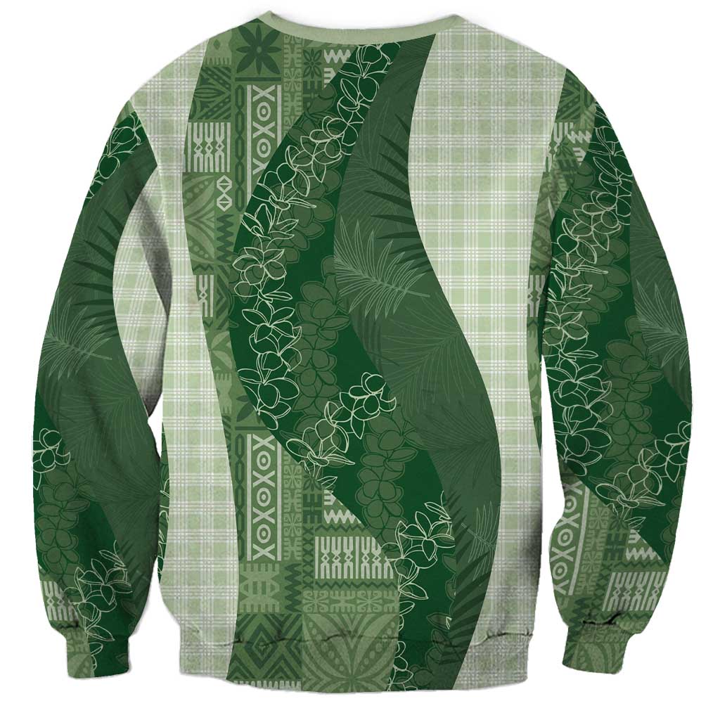 Polynesian Tribal Pattern Patchwork Picturesque Sweatshirt Sage Green