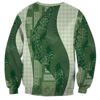 Polynesian Tribal Pattern Patchwork Picturesque Sweatshirt Sage Green