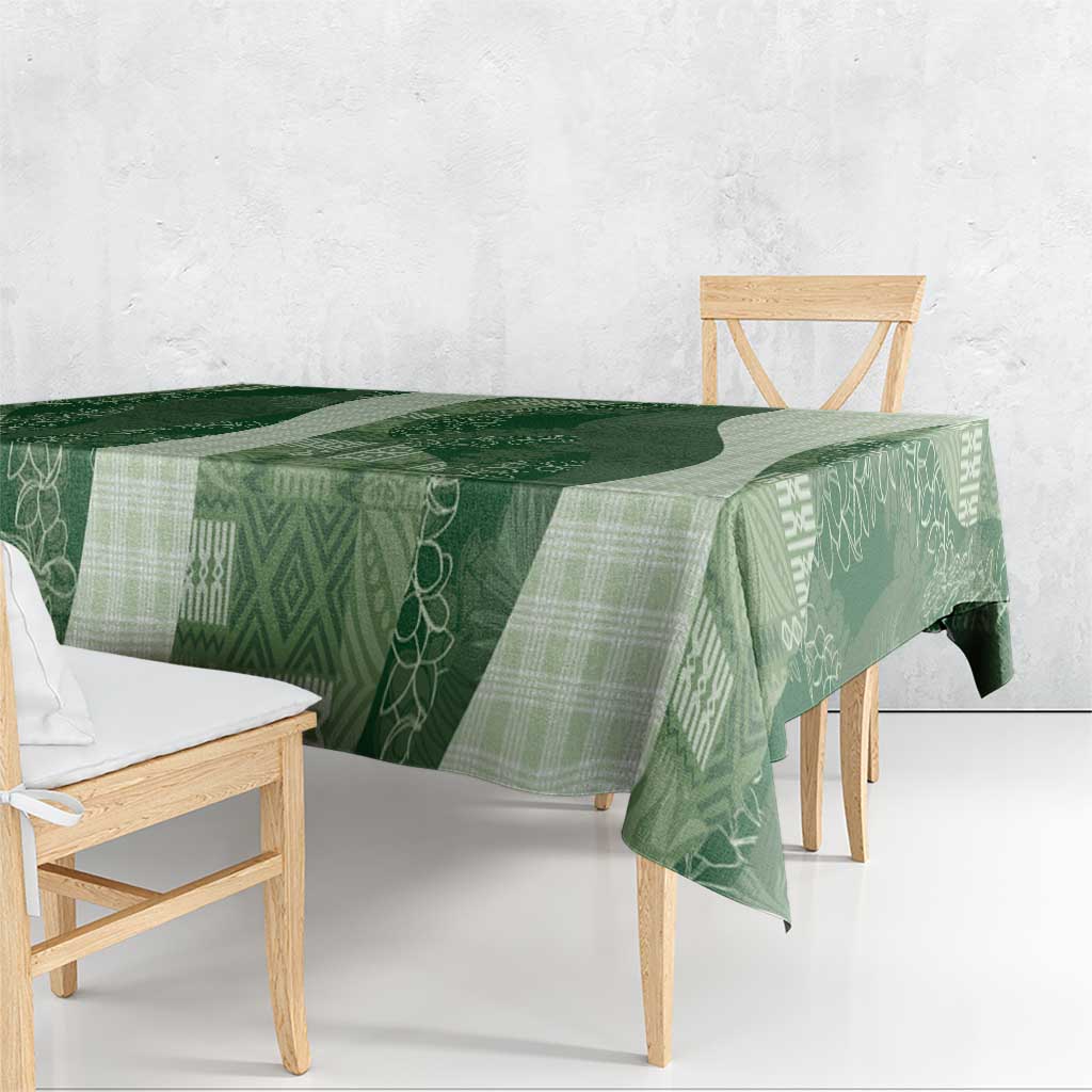 Polynesian Tribal Pattern Patchwork Picturesque Tablecloth Sage Green