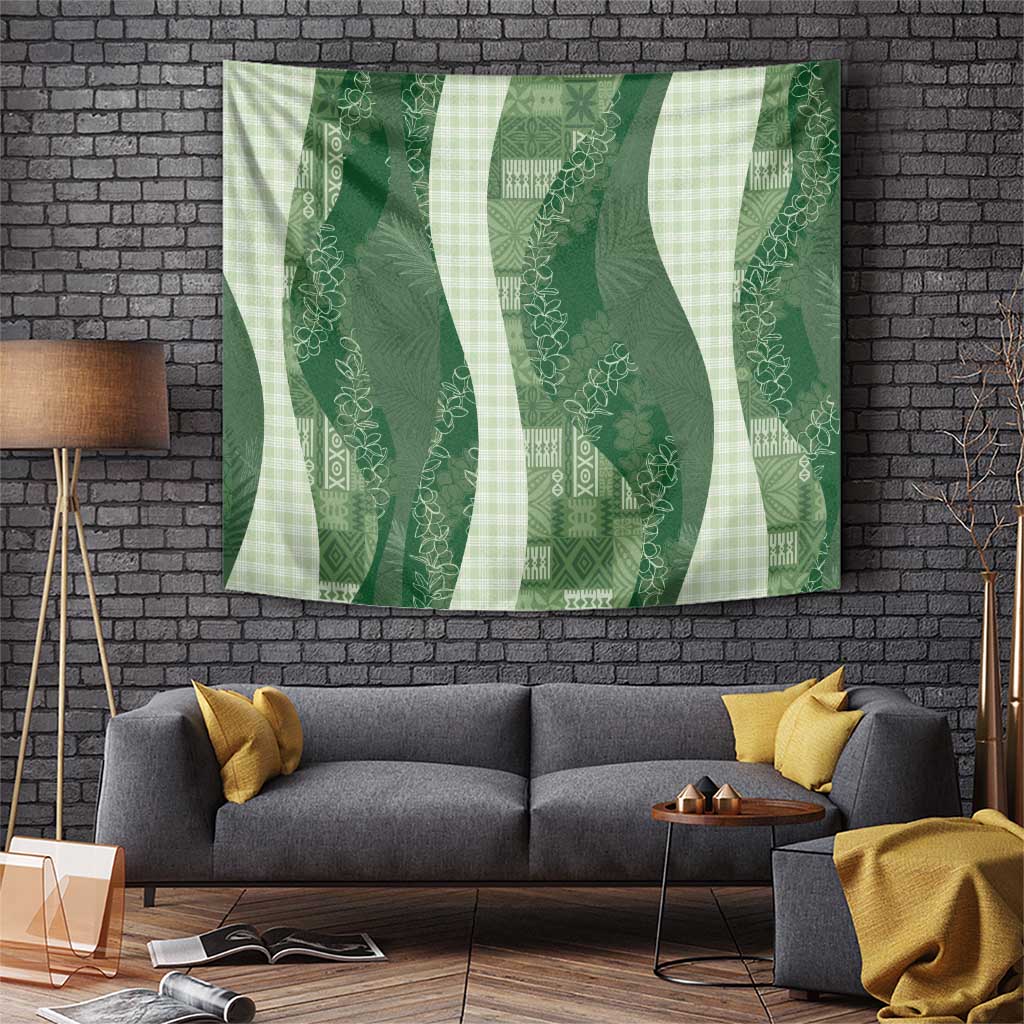 Polynesian Tribal Pattern Patchwork Picturesque Tapestry Sage Green