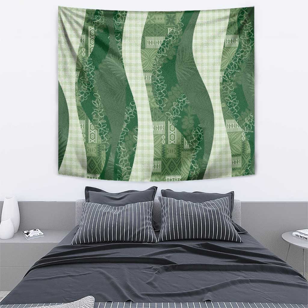 Polynesian Tribal Pattern Patchwork Picturesque Tapestry Sage Green