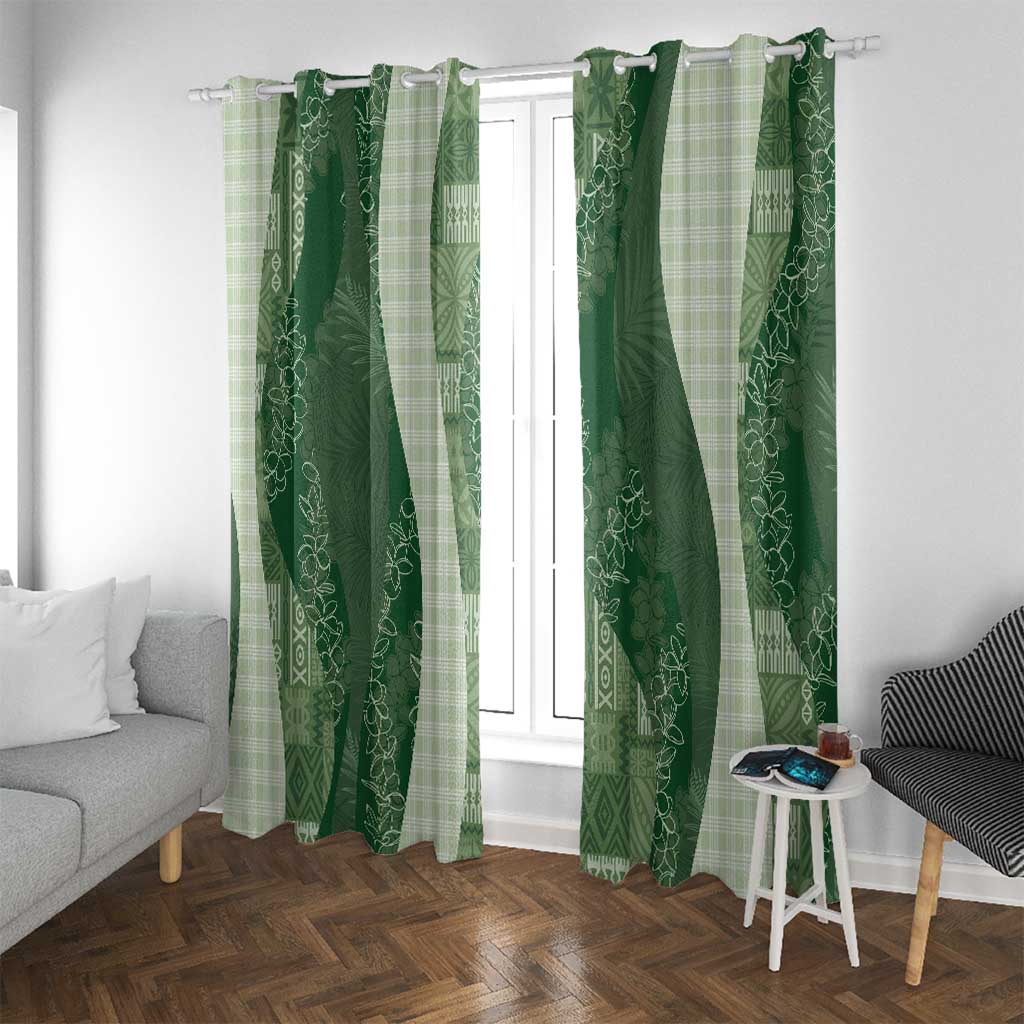Polynesian Tribal Pattern Patchwork Picturesque Window Curtain Sage Green