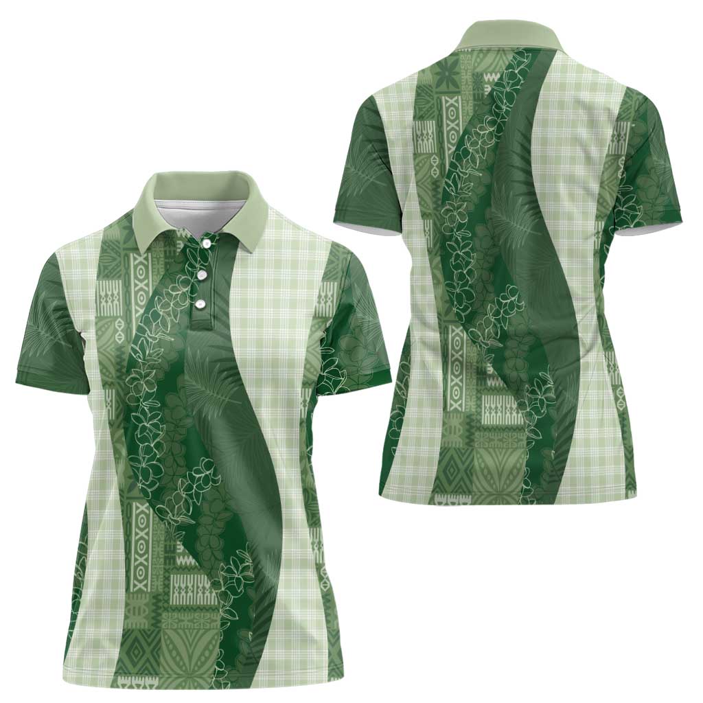 Polynesian Tribal Pattern Patchwork Picturesque Women Polo Shirt Sage Green