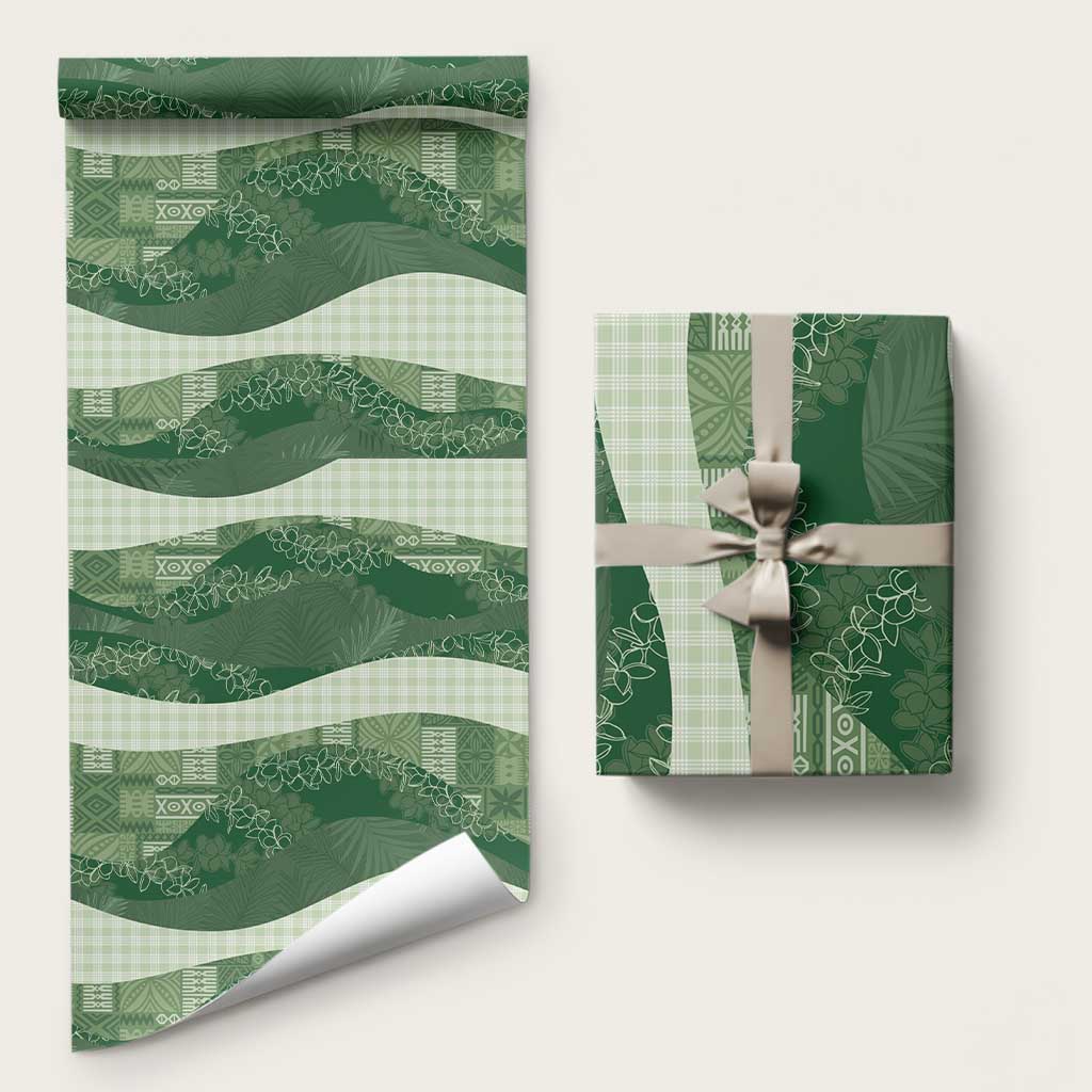 Polynesian Tribal Pattern Patchwork Picturesque Wrapping Paper Sage Green