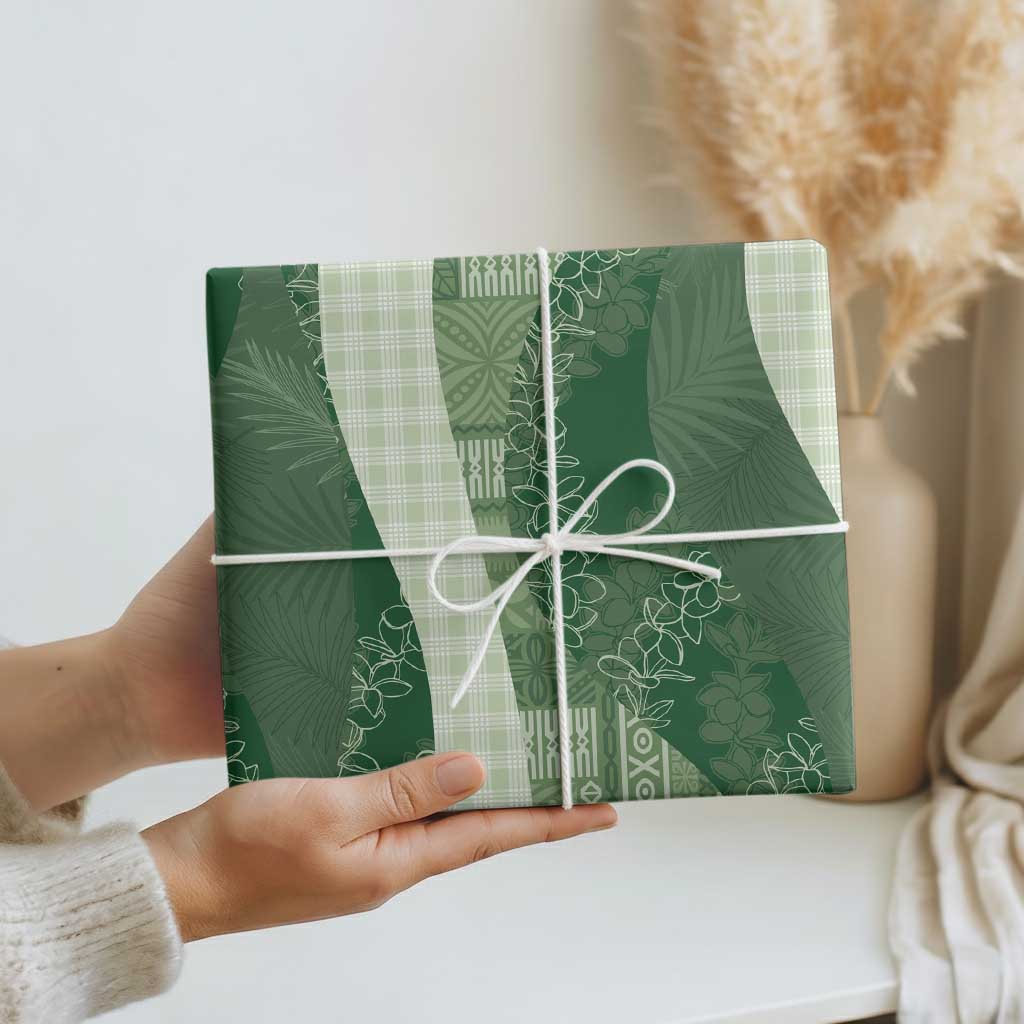 Polynesian Tribal Pattern Patchwork Picturesque Wrapping Paper Sage Green